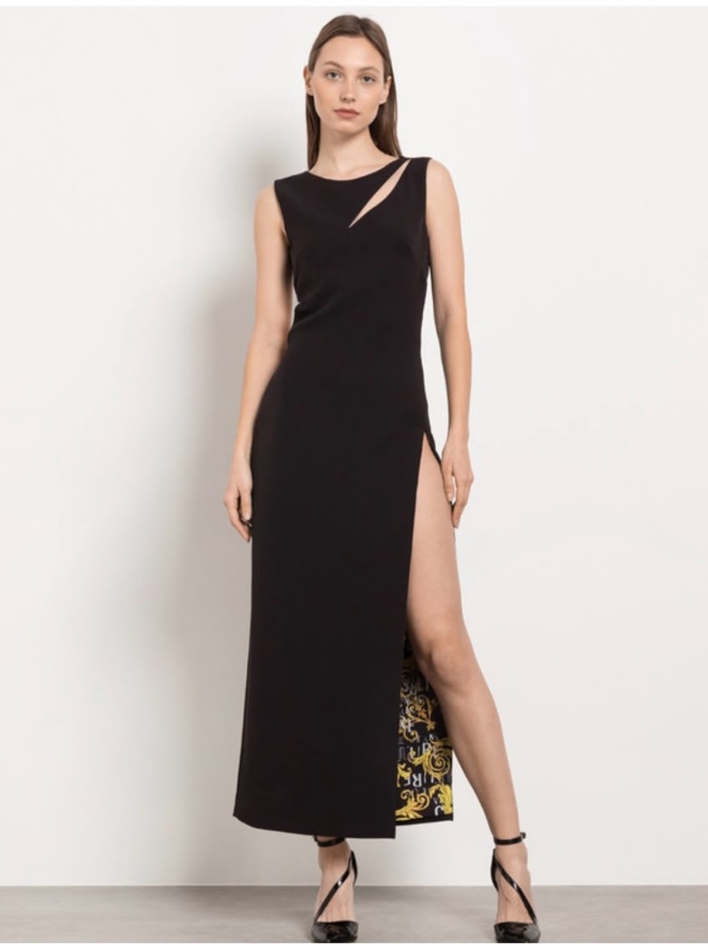 Versace Jeans Collection Black Sleeveless Maxi Dress with High Slit
